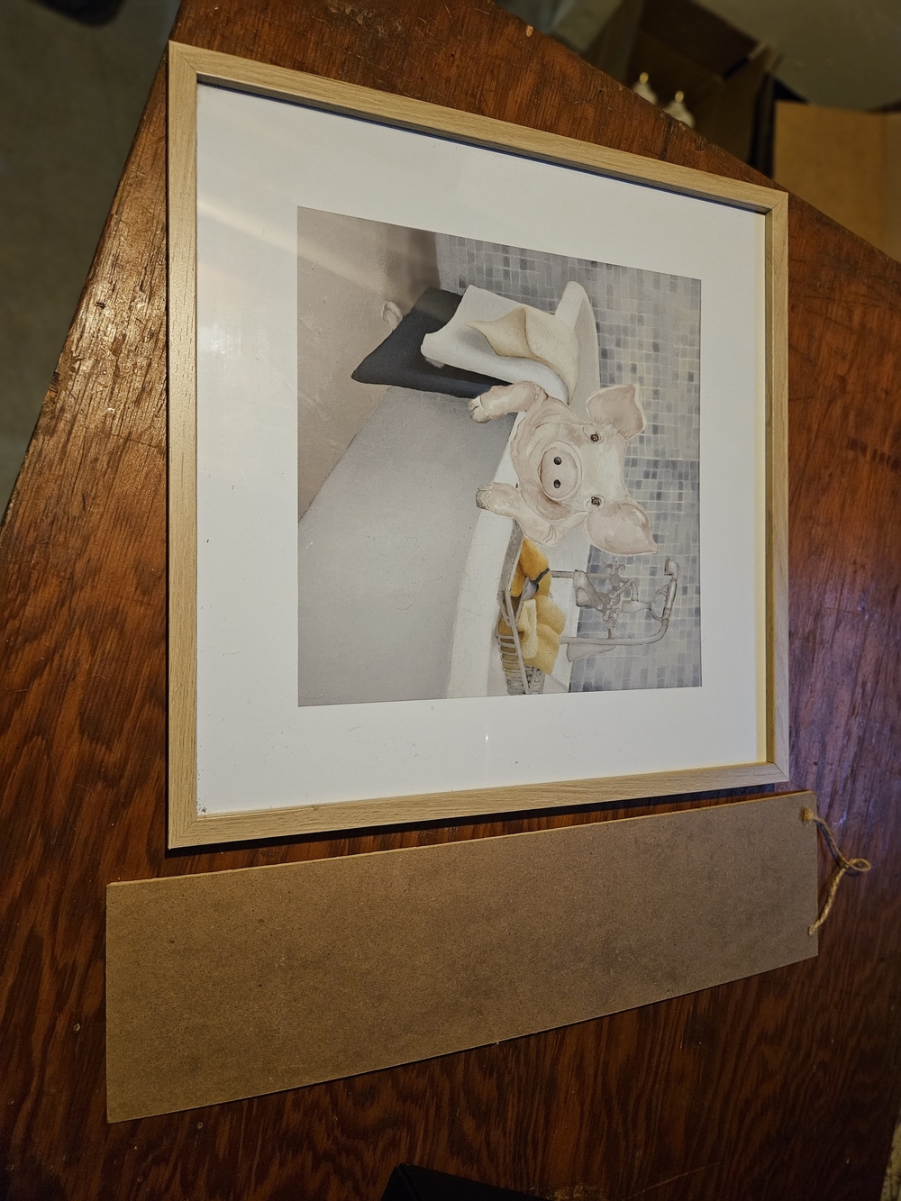 Hobby Lobby Framed Pig Bathtub Wall Art - White, Cream, Tan